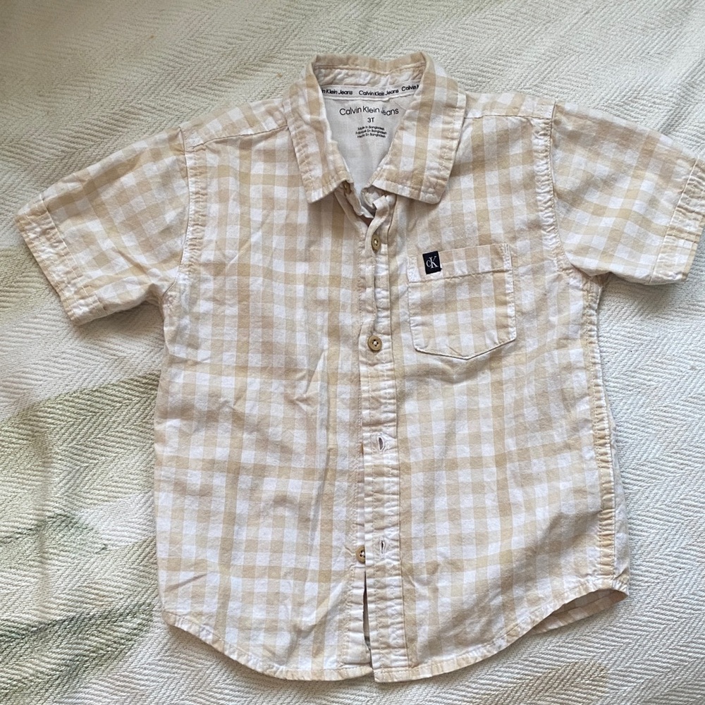 Calvin Klein Kids Beige Plaid Button-Down Shirt